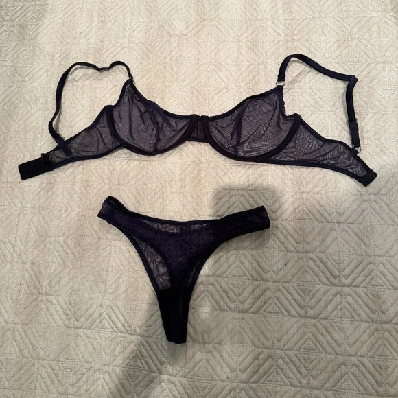 NEW Navy Blue Rosemary Bra  and Panties Matching Set, Marie Mur, 34D and S - Picture 2 of 9